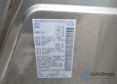 2018 Nissan Pathfinder S z USA, uszkodzony, nr VIN 5N1DR2MM3JC665020